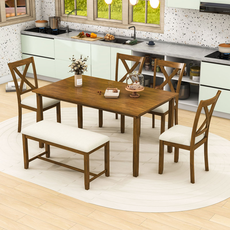 Deshana 6 - Person Four Leg Dining Set, Natural Cherry