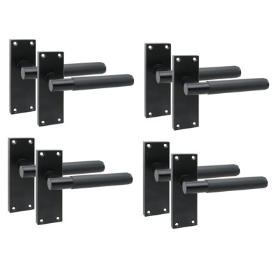 Golden Grace 4 Pair Victorian T-Bar Linear Design Door Handle Matt Black Finish with Spindle and Screws - 120 x 40mm