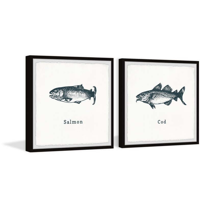 Lavaca Salmon And Cod by Marmont Hill - 2 Piece Single Picture Frame Painting Set, 61cm H x 122cm W x 3.81cm D