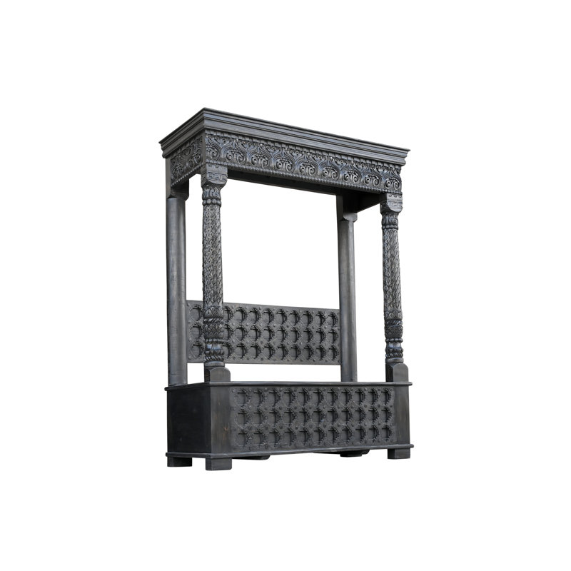 Berlene Carved Solid Wood Hall Tree Bench, Black