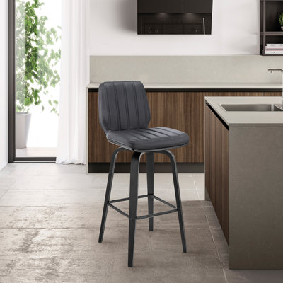 Alzahraa Modern Swivel Counter or Bar Height Armless Bar Stool with Footrest in Faux Leather, Wood