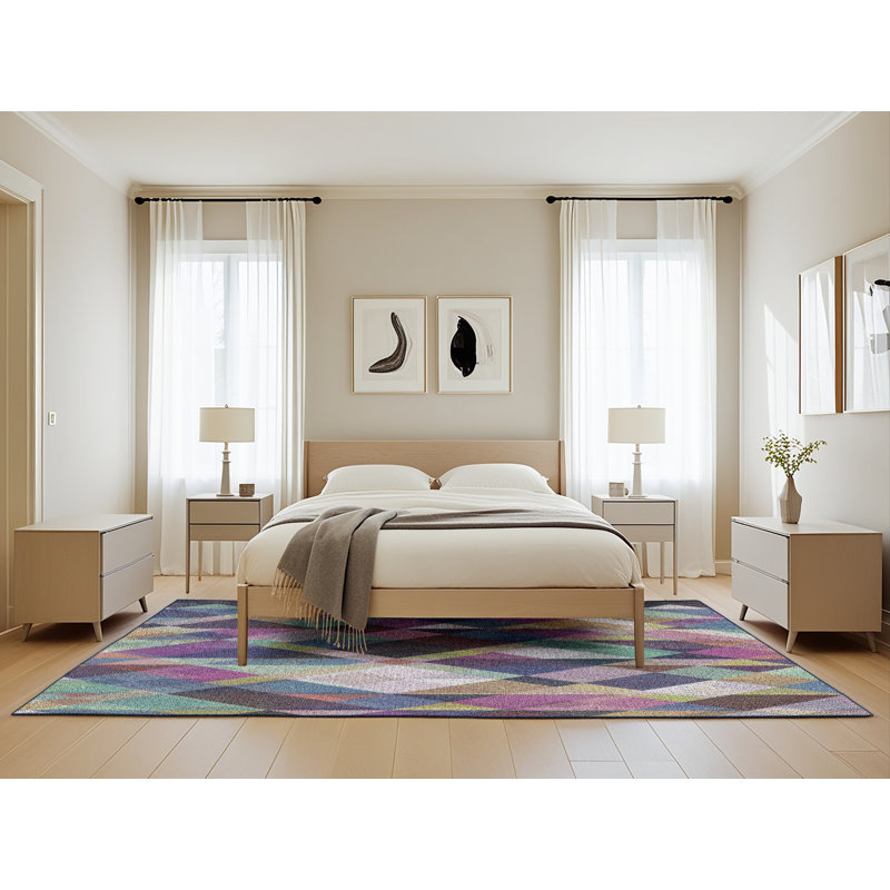 Tapis rose/vert à motifs/vert/bleu marine, Rectangle 5 pi x 8 pi