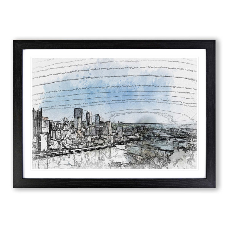 Skyline of Pittsburgh Pennsylvania in Abstract - Picture Frame Graphic Art Print, Black Framed, 62cm H x 87cm W x 2cm D