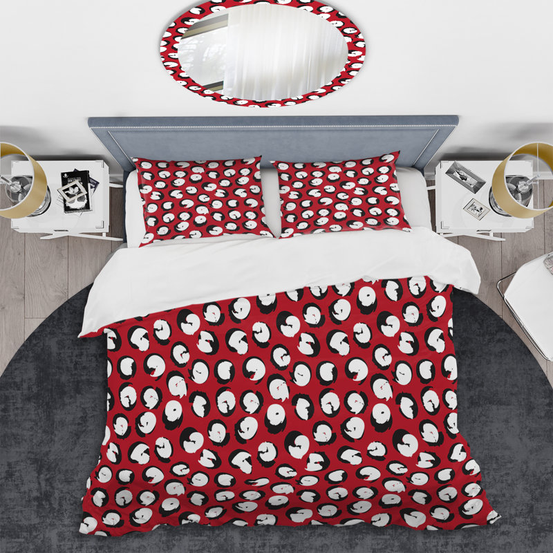 White Circle Dots - Ensemble de housse de couette à motif abstrait - Microfibre de polyester