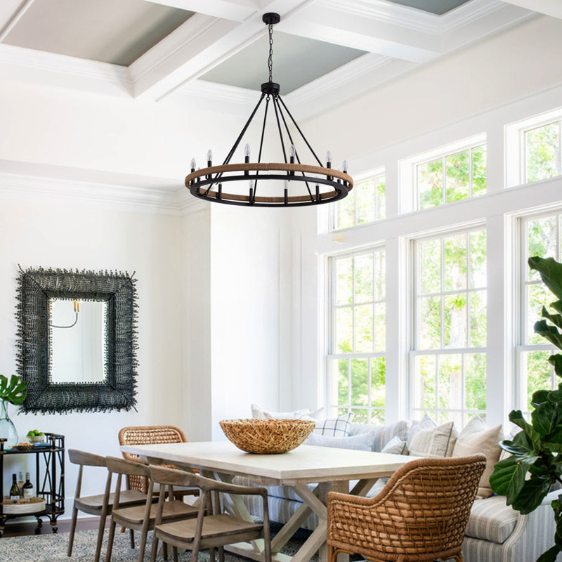 Fahrettin 12-Light Steel Wagon Wheel Chandelier