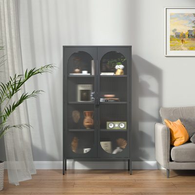 Benoît 70.87-inch Black Two Door Metal Storage Cabinet with Fluted Clear Doors
