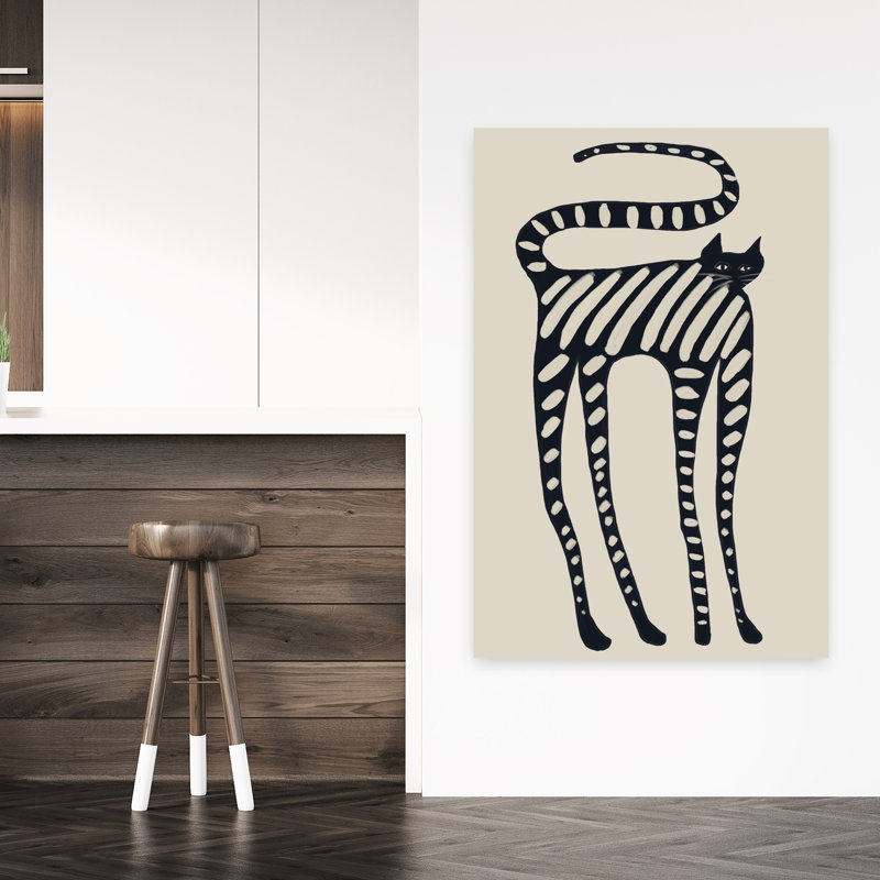 Chat rayé fantaisiste abstrait, art mural moderne