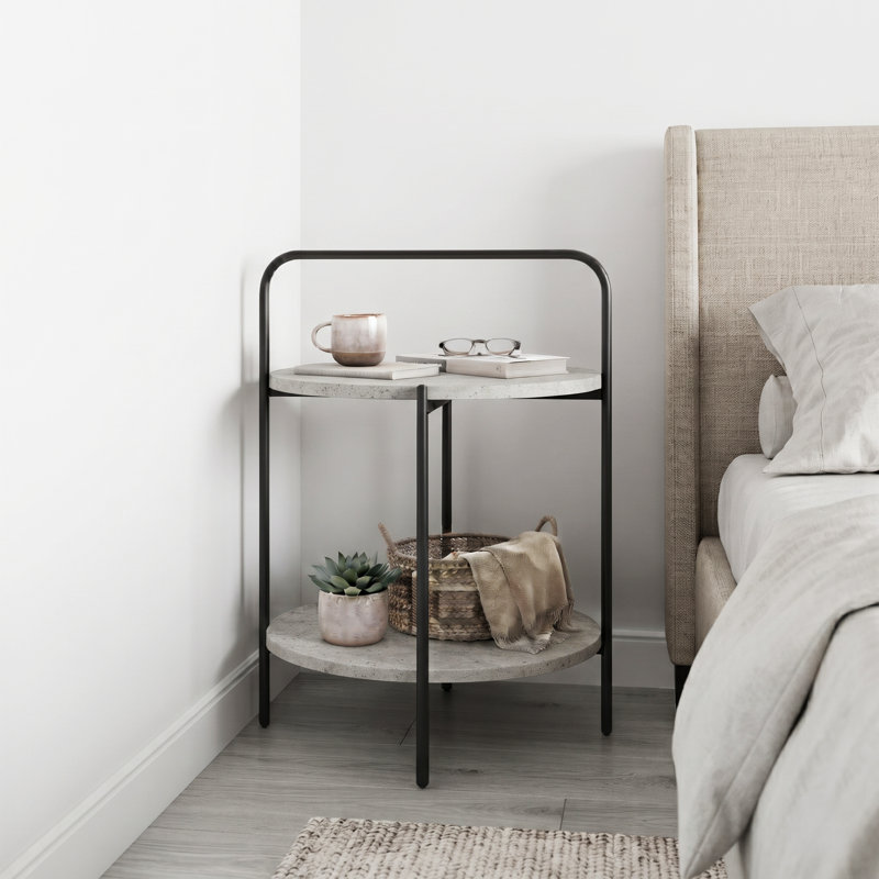 Table d'appoint pliante Haarlem à 2 niveaux, plateau en bois fini ciment, style industriel, avec poignée., Grey Cement