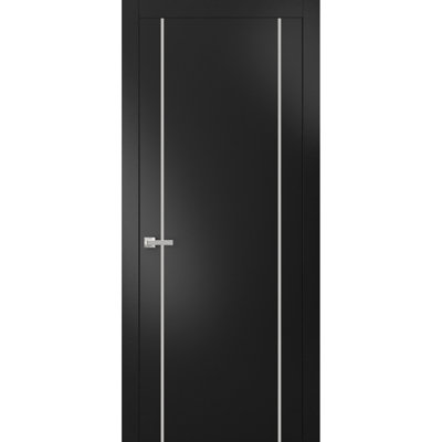 Porte intérieure moderne pleine prémontée avec poignée Planum 0410 Noir mat Panneau simple Cadre et moulures pour salle de bain et chambre Portes robustes - 91,4 cm x 213,4 cm