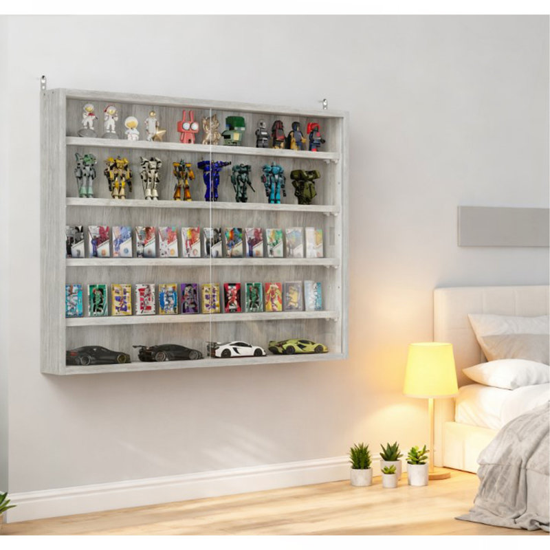 Vitrine murale grise parfaite pour les voitures miniatures, porte transparente pour vitrine élégante, Gris