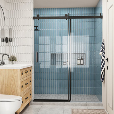 Frameless Glass Shower Door with Soft Closing, Clear Tempered Glass, Adjustable Width, Dual Roller System & Stainless Steel Hardware