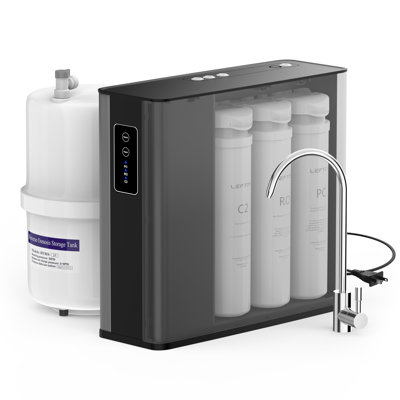 Lefton Reverse Osmosis System WF02, 4-Stage Under Sink Water Filter, NSF/ANSI 42 Certified Water Filtration System with 5L Vacuum Sealed Water Tank, 2:1 Pure to Drain, 50-100 GPD, Smart LED Indicator