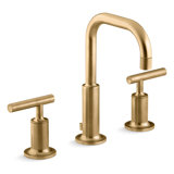 Purist® Widespread Faucet with Drain Assembly Low Lever Handles and Low Gooseneck Spout
