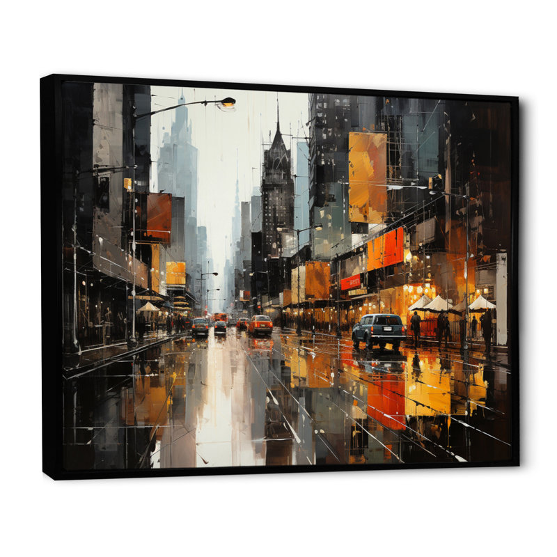 Cityscape Collage V - Collages abstraits, décoration murale, H 30 po x l 40 po x P 1,5 po, Cadre flottant noir
