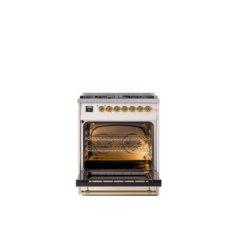 ILVE Nostalgie II 30 in Dual Fuel Range, Antique White/Brass, Natural Gas