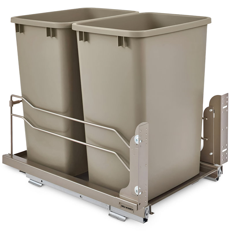 Rev-A-Shelf Double Pullout Trash Cans 35 qt. with Soft-Close , Champagne