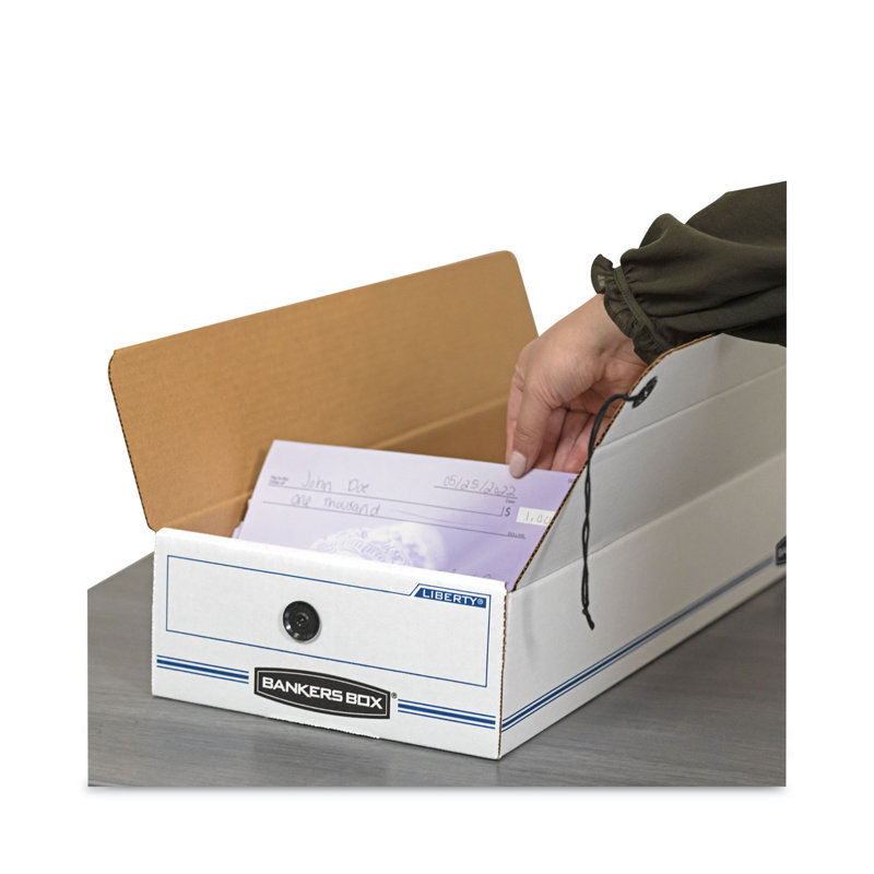 White and Blue Recycled Content Box File with String Closure