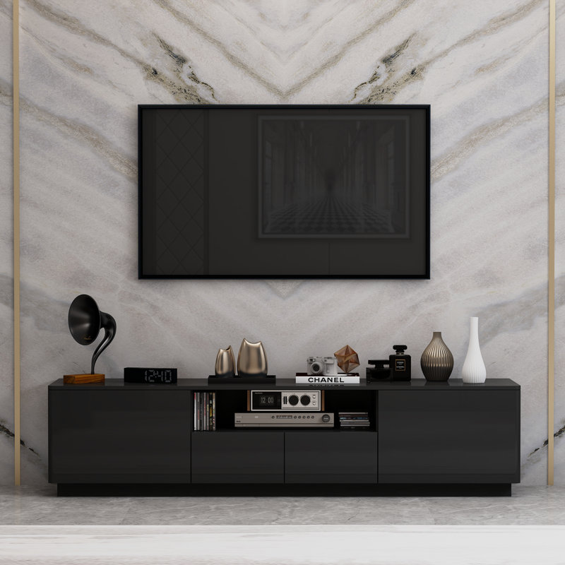 71'' W 4-Drawer TV Stand with LED Light, Black