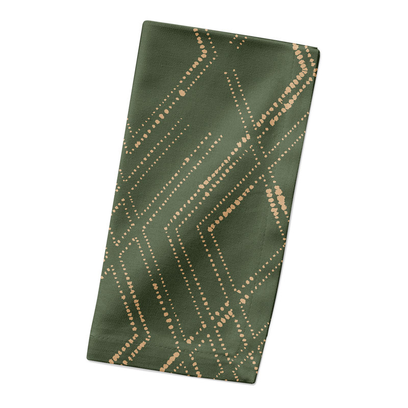 Cotton No Pattern Square Napkin, Green/Gold