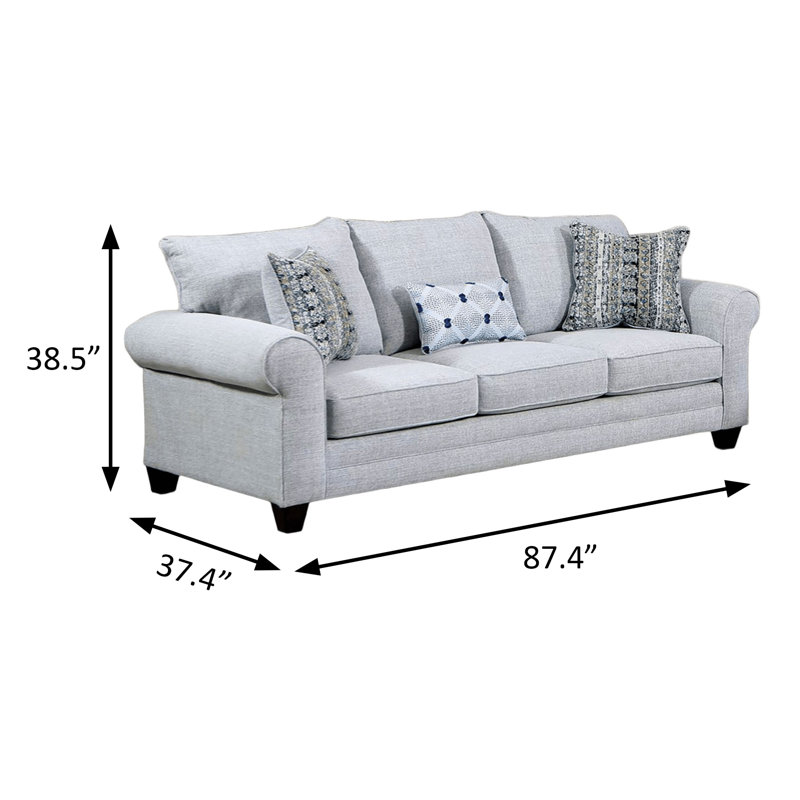 87.4" W Transitional Sofa, Gray