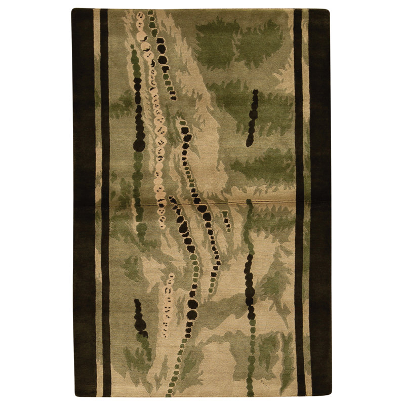 Hand Knotted Wool Area Rug in Light Green And Green