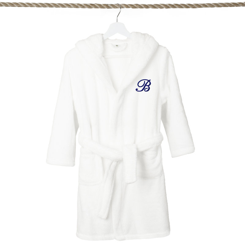 Peignoir en molleton mi-mollet personnalisé pour enfants avec poches et capuche, M, B