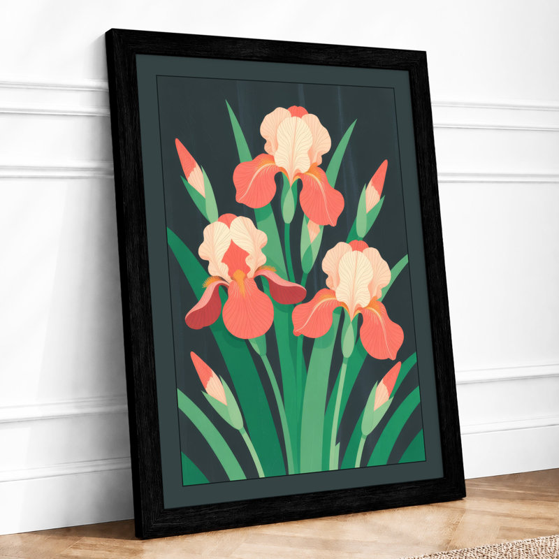 Iris Blooms Botanical - Framed Print, A2 - 59.4 x 42.0 cm, Black