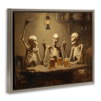 Skeletons Drinking at Tavern Floating Frame, design by Arlington Prints