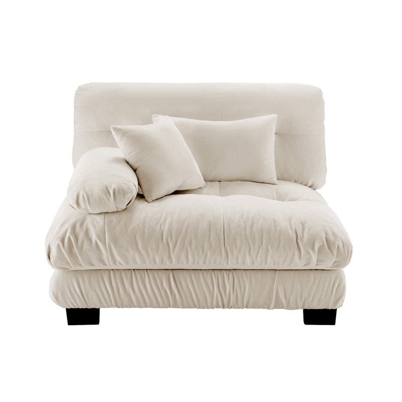Canapé Linerer 27 po. LSF avec 2 coussins en chenille, repose-pieds de salon et grand canapé sans accoudoirs, Beige