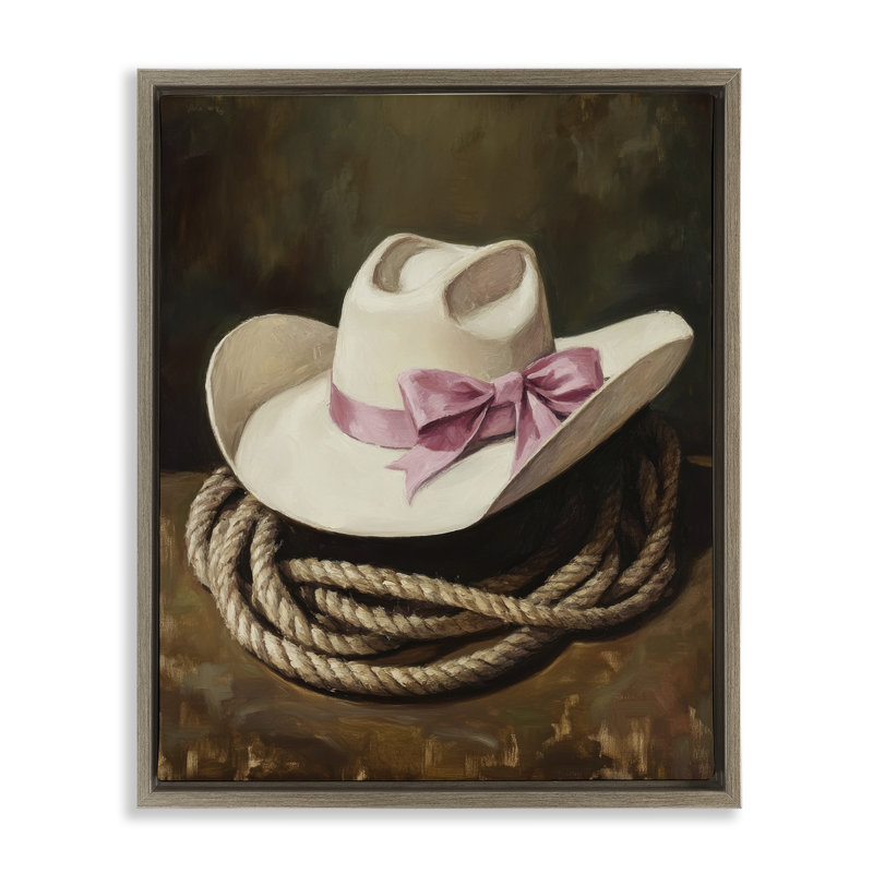 Cadre flottant arc de cow-boy et lasso, design par Petal Prints Design, H 21 po x l 17 po, Cadre flottant orme Montalcino