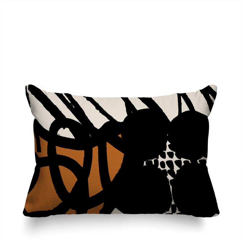Coussin rectangulaire intérieur / extérieur Aloe, Orange brûlé / noir / blanc cassé, H 18 po x l 25 po