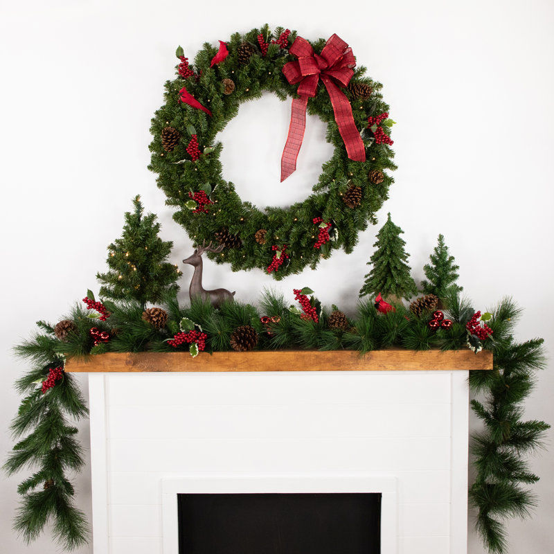 Couronne de Noël artificielle pré-éclairée pin canadien, Multi, H 2,5 po x l 36 po x P 36 po