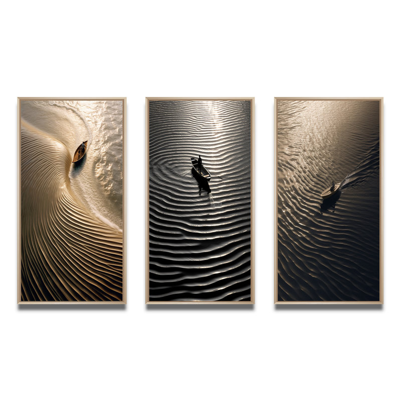 «Nautical Serenity en noir et blanc», 3 pièces sur toile, Cadre naturel flottant, H 40 po x l 60 po