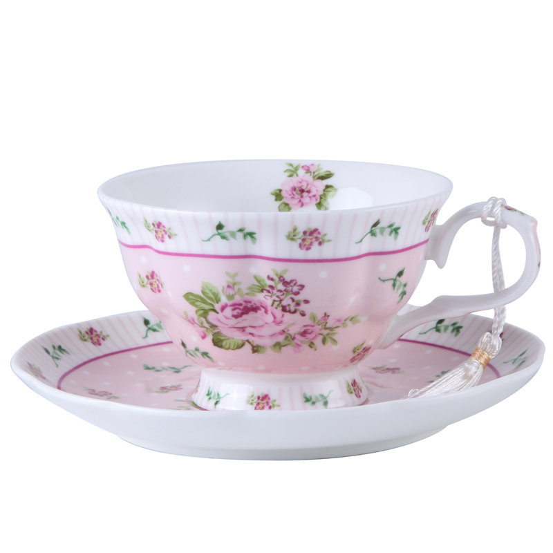 Edick Bone China Teacup and Saucer, Pink