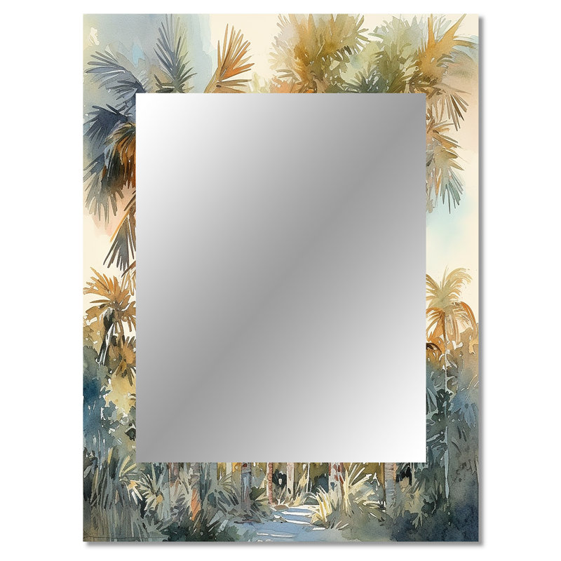 Green Palm Tree Paradise III - miroir décoratif Palms, miroir mural traditionnel, impression d'art en métal, 40 po x 30 po