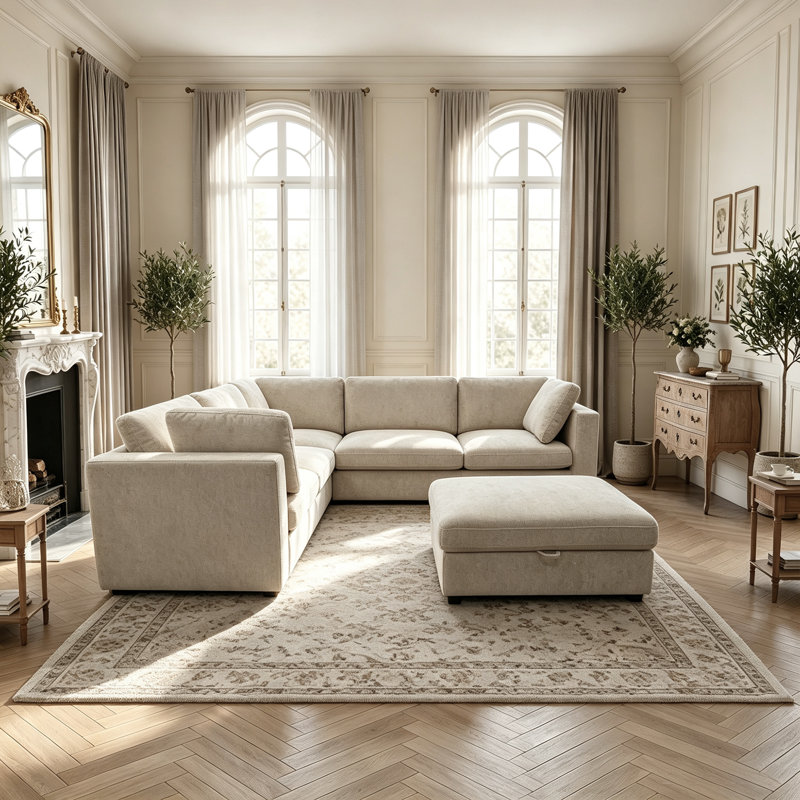 Canapé modulaire de coin modulaire de 110 po à assise profonde et repose-pieds avec rangement, 5, Brun