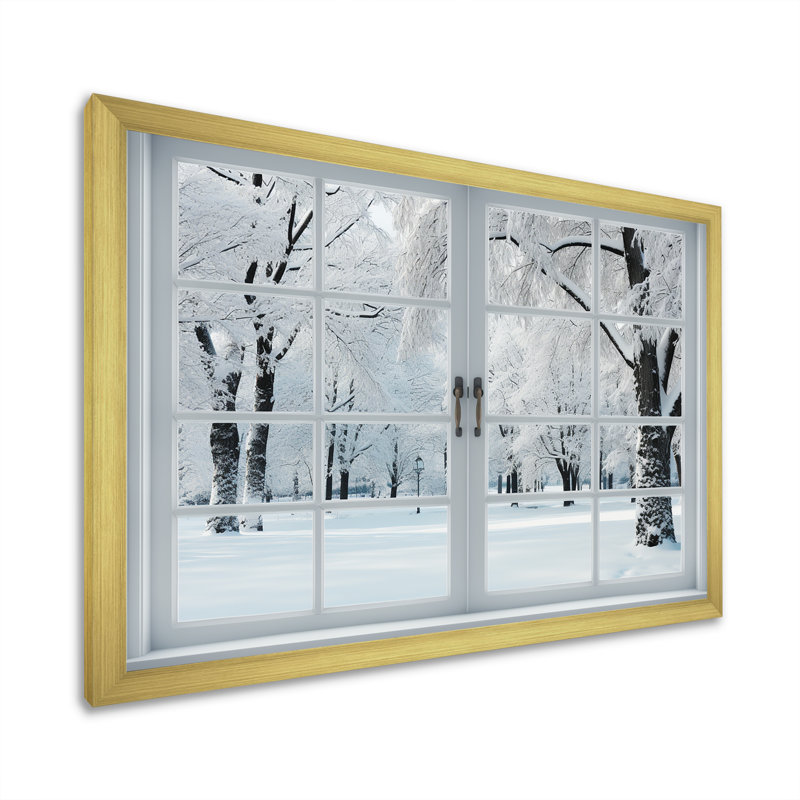 Winter Forest Window Views I - Winter Landscape, reproduction d'art sur toile encadrée, Cadre doré à coins fermés