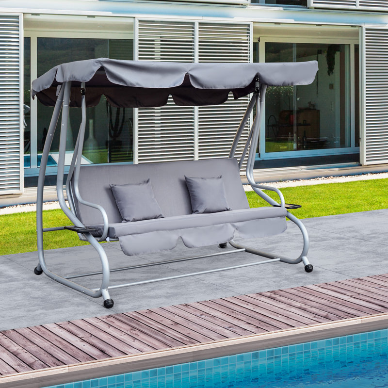 3 Person Porch Swing with Canopy, Grey/Silver