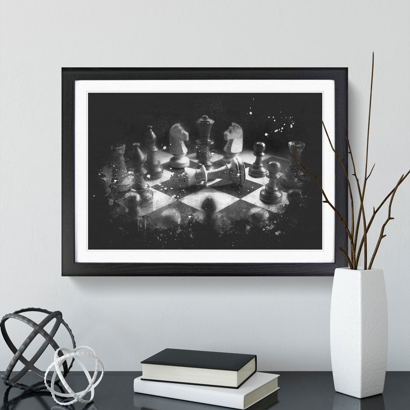 Chess Checkmate - Single Picture Frame Print on MDF, 62cm H x 87cm W x 2cm D, Black Framed