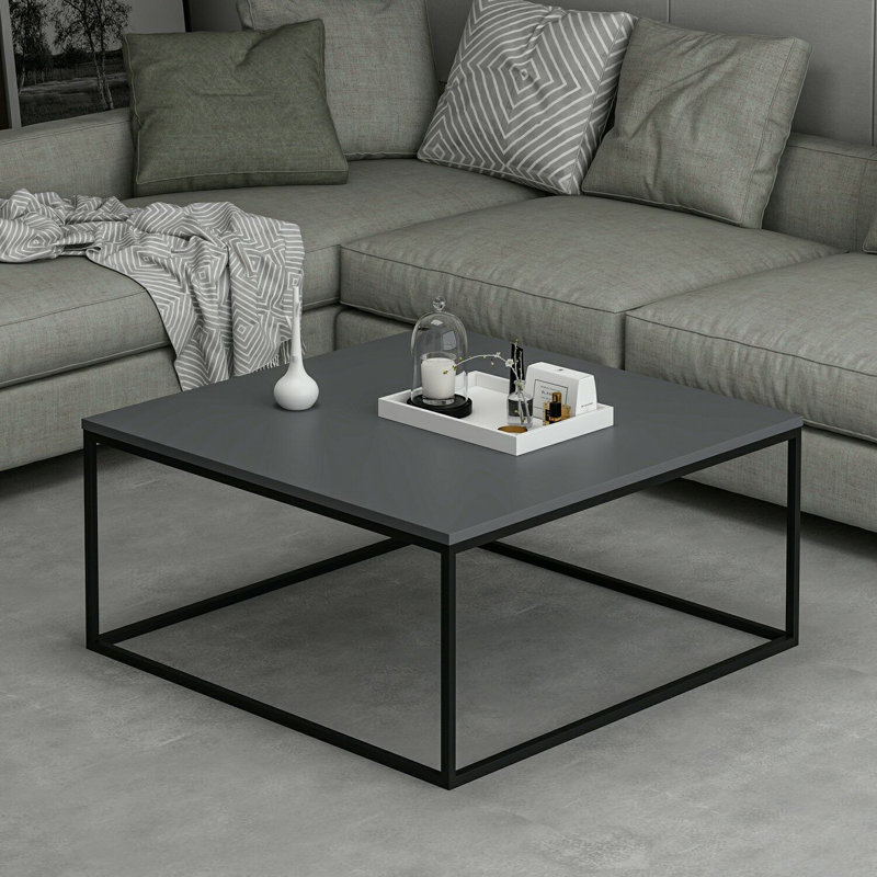 Table basse moderne avec structure en métal, couleur anthracite, 35,4 po x 16,5 po x 35,4 po | 100% panneau de particules enduit de mélamine, épaisseur: 0,7 pouce | Design industriel élégant pour le salon et les espaces de détente