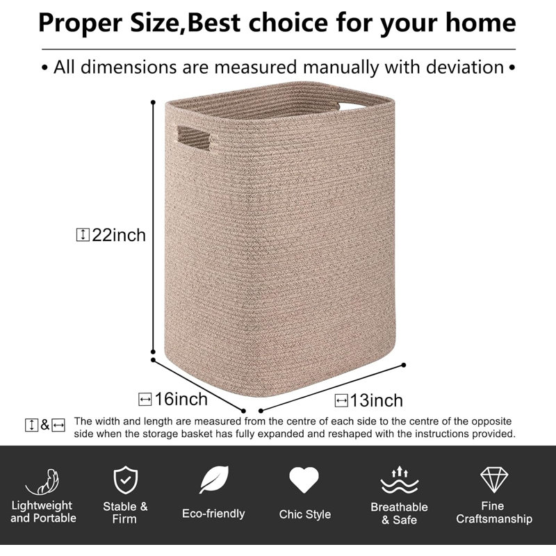 Laundry Hamper, Rectangle Cotton Laundry Basket With Handles, Large Blanket Basket For Living Room, Woven Decorative Storage For Toys,Clothes,Pillows