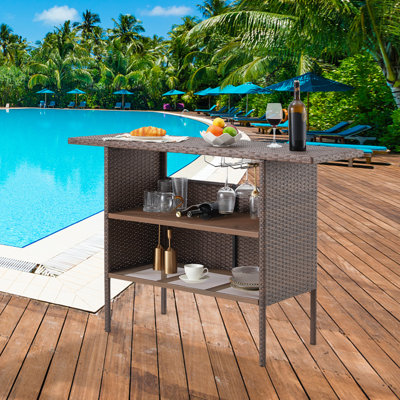 Round Wicker Outdoor Bar Table , 54.7'' in. W 18.1'' in. D