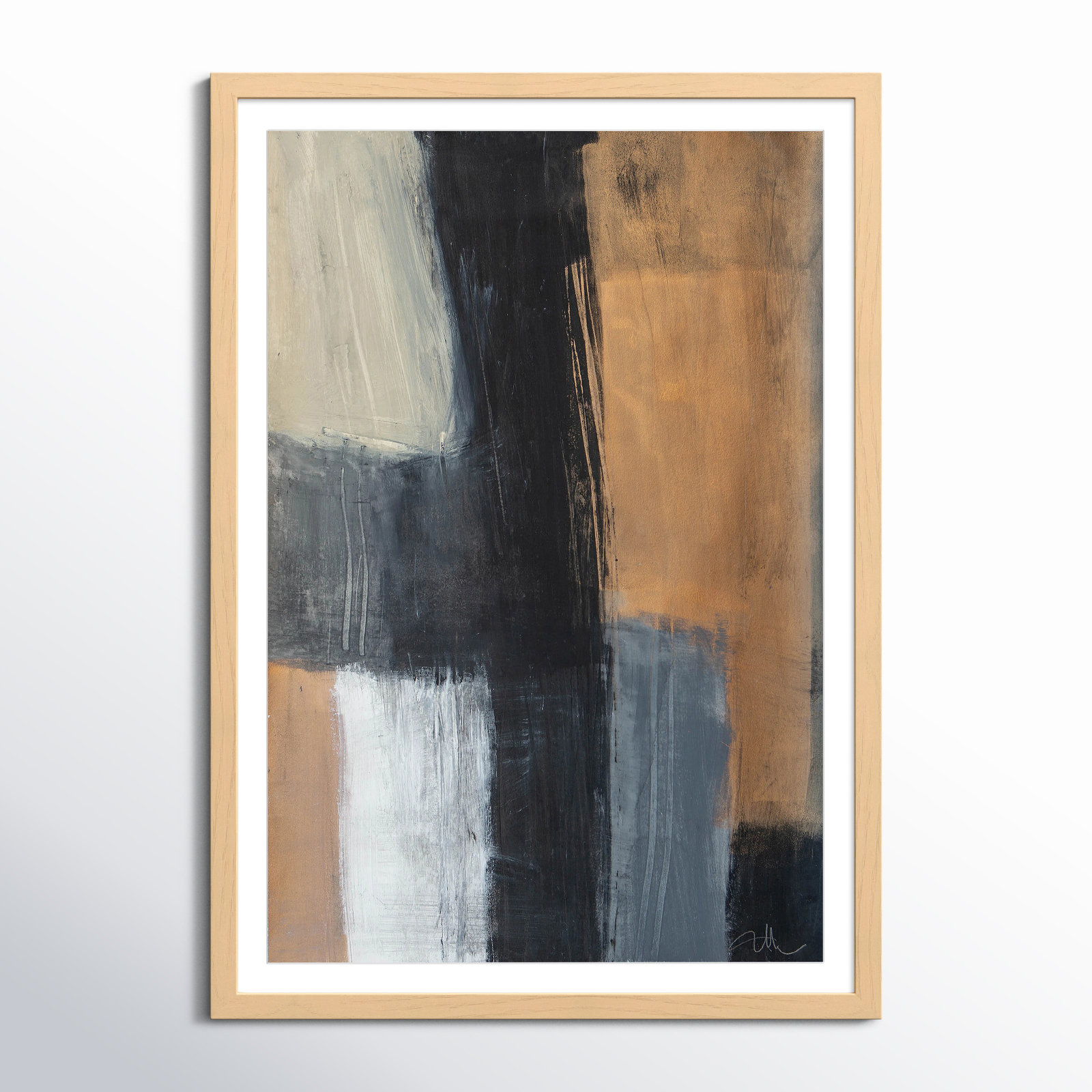 Calderon "Metallic Slate II" Print, 55" H x 39" W x 1.25" D, Natural Cube Frame Matted