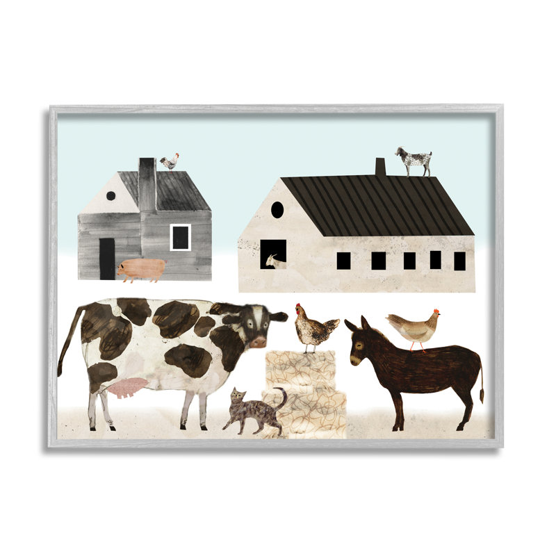 «Minimal Farm Animals Barn and Home», impression, H 11 po x l 14 po x P 1,5 po, Estampe numérique Farmhouse