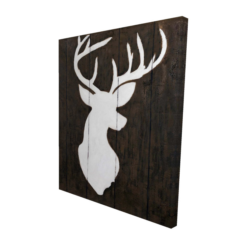 Silhouette blanche d'un cerf sur bois | Décoration rustique en toile brune