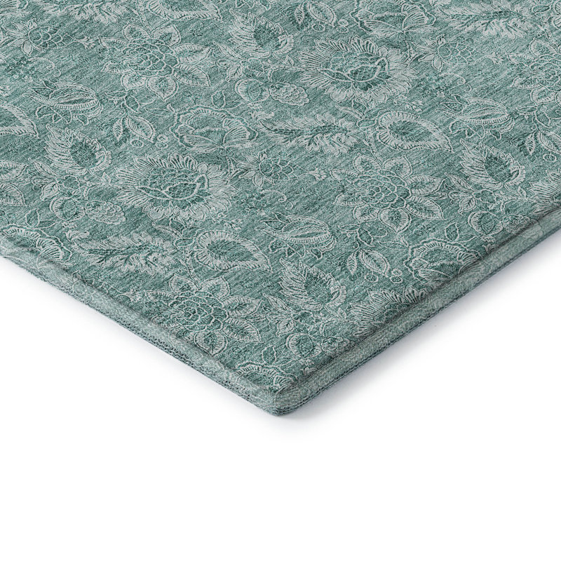 Premium Machine Washable Prisco Teal Rug, Runner 2'3" x 7'6"
