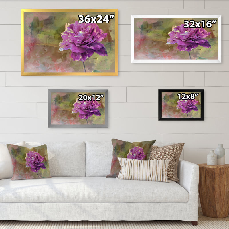 «Colorful Purple Rose Beauty», reproduction d'art sur toile, H 16 po x l 32 po x P 1 po, Impression dorée sur toile encadrée