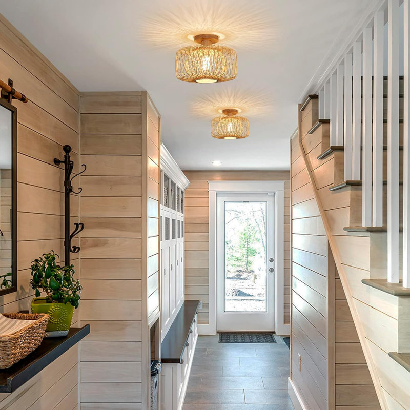 Rattan Flush Mount Ceiling Light