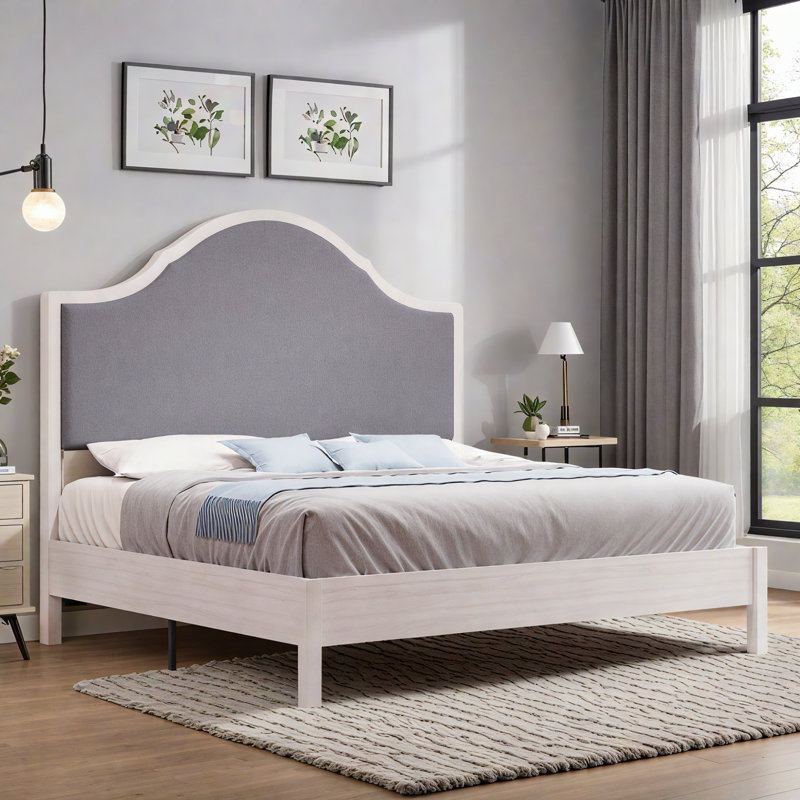 Farmhouse Solid Wood Bed Frame, White, King