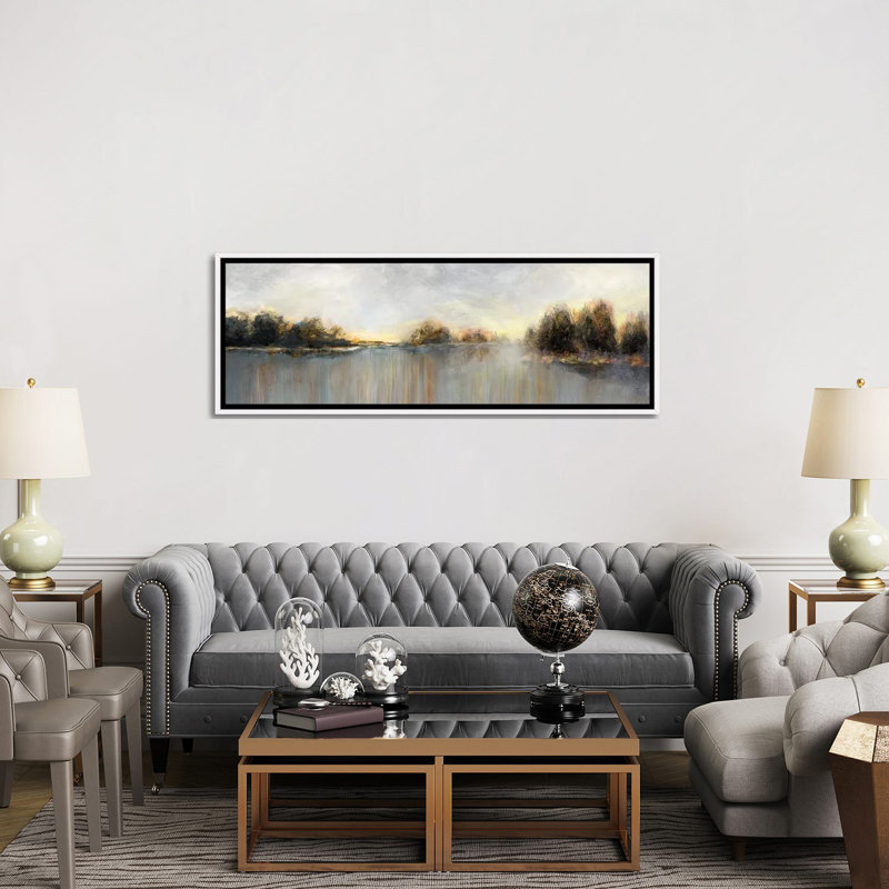 " Rain At Dawn " by Nan, White Framed, 20" H x 60" W x 1.5" D